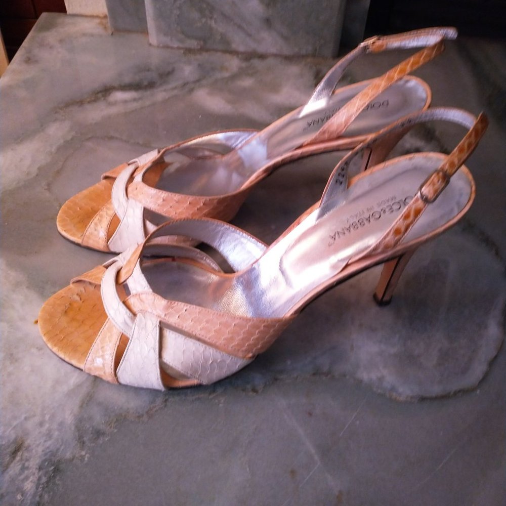 Dolce & Gabbana Bianco Rosa Leather Strappy Heels, EU 39